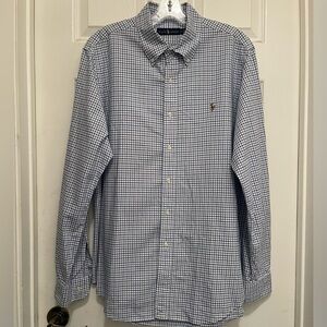 RALPH LAUREN Classic Fit Tattersall Button Down Shirt - White Navy Blue - Sz L